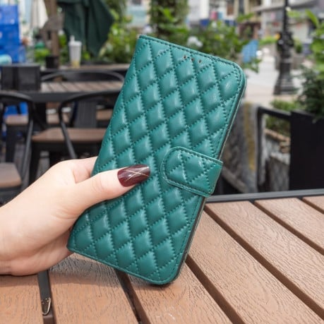 Чехол-книжка Diamond Lattice Wallet Flip Leather для Xiaomi Poco M6 4G / Redmi 13 4G - зеленый