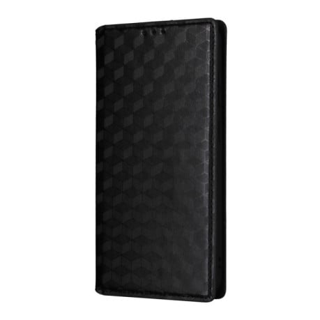 Чехол-книжка Cubic Grid с фактурой Calf на Samsung Galaxy S25 FE 5G - черный
