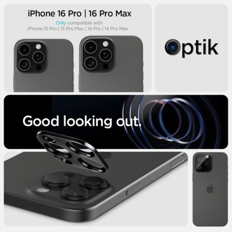 Комплект защитных стекол на камеру Spigen Optik.tR Camera Protector 2 pcs. для  iPhone 14 Pro / Pro Max / 15 Pro / Pro Max / 16 Pro / Pro Max - Black