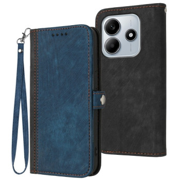 Чехол-книжка Side Buckle Double Fold Hand Strap Leather для Xiaomi Redmi Note 14 5G/Poco M7 Pro 5G - синий