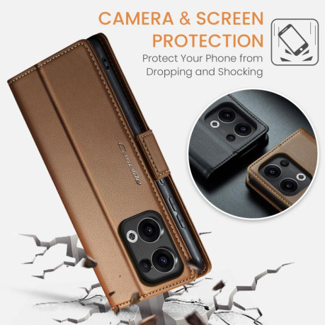 Чехол-книжка CaseMe 023 Butterfly Buckle Litchi Texture RFID Anti-theft Leather для OPPO Reno13 - коричневый