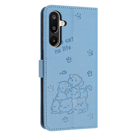 Чехол-книжка Embossed Kitten Phone Leather для на Samsung Galaxy F16 5G / M16 5G - синий