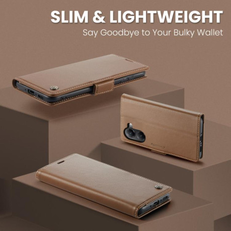 Чехол-книжка CaseMe 023 Butterfly Buckle Litchi Texture RFID Anti-theft Leather для Xiaomi Poco X7 Pro - коричневый