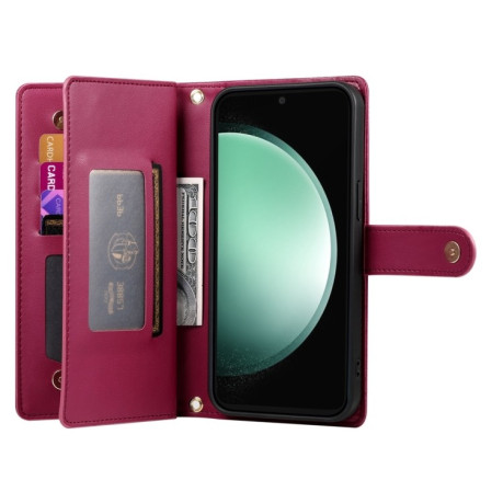 Чехол-кошелек Nine Card-slot Zipper Wallet Bag Leatherдля Samsung Galaxy S24 FE 5G - красный