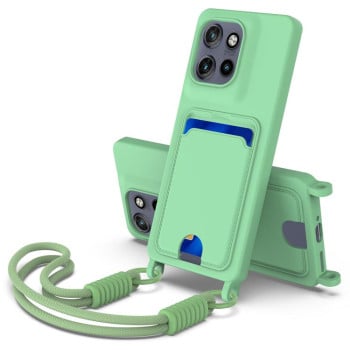 Силиконовый чехол Integrated Card Bag Solid Color Liquid Silicone на Motorola Edge 50 Neo / 60 Neo — зелёный