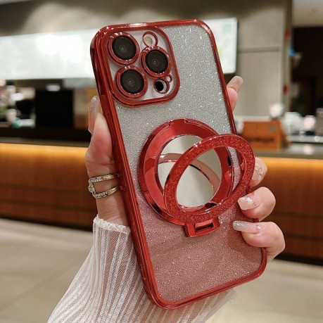 Чохол Plated Mirror Holder Gradient Glitter MagSafe на iPhone 16 Pro - червоний