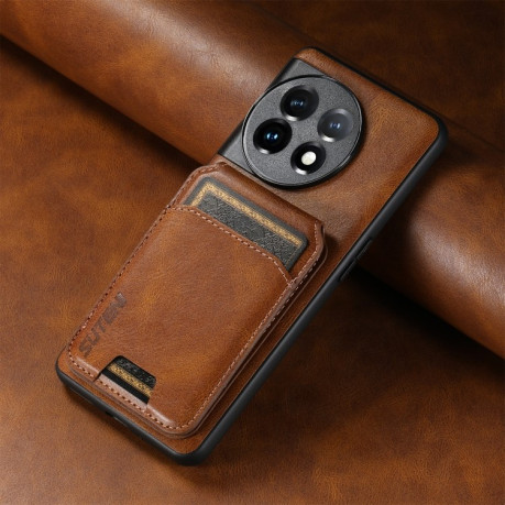 Противоударный чехол Suteni H02 Leather Wallet Stand для OnePlus 12 5G - коричневый