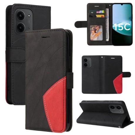 Чохол-книжка Dual-color Splicing Flip Leather на Xiaomi Redmi 15C 4G EU / 15C 5G 173.1mm - чорно-червоний