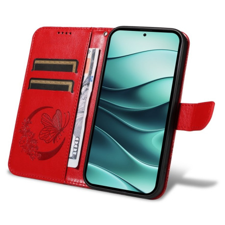 Чехол-книжка Swallowtail Butterfly Embossed Leather для Xiaomi Redmi Note 14 5G/Poco M7 Pro 5G - красный