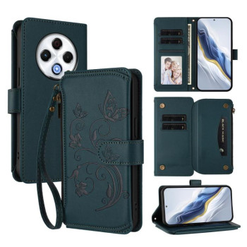 Чехол-книжка Escase кошелёк на молнии на Tecno Spark 30 4G — тёмно-зелёный