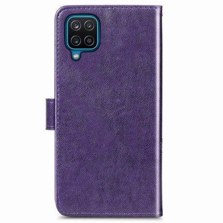 Чехол-книжка Four-leaf Clasp Embossed Buckle на Samsung Galaxy A12/M12 - фиолетовый