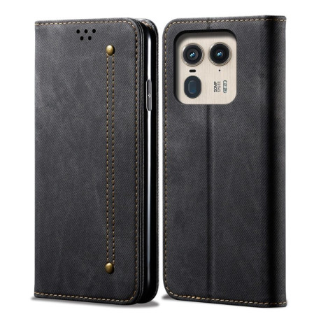 Чохол книжка Denim Texture Casual Style на Motorola Edge 50 Ultra - чорний