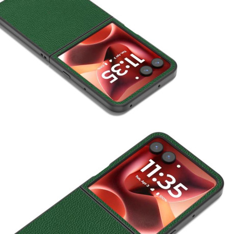 Чехол ABEEL Genuine Leather Luxury для Motorola Razr 60 Ultra - зеленый