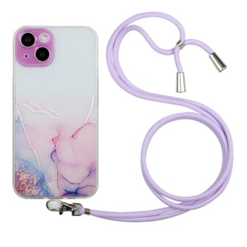 Чохол Hollow Marble Pattern with Neck для iPhone 14 Plus - рожевий