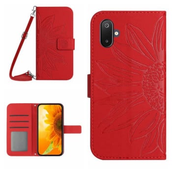 Чехол-книжка Skin Feel с рисунком подсолнуха на Samsung Galaxy F06 5G / M06 5G - красный