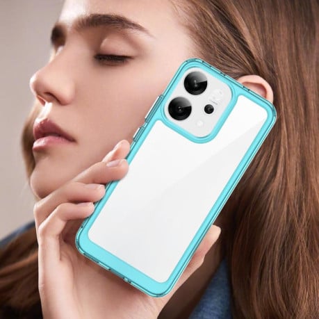 Противоударный чехол Colorful Acrylic Series с цветной силиконовой боковиной на OPPO Reno14 Global - синий