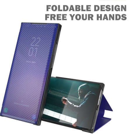 Чохол-книжка Carbon Fiber Texture View Time Samsung Galaxy S21 FE - синій