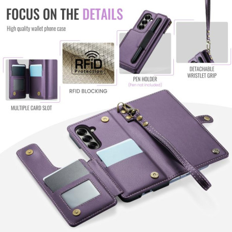 Чехол-книжка CaseMe C22 Card Slots Holder RFID Anti-theft для Samsung Galaxy Fold 7 - фиолетовый