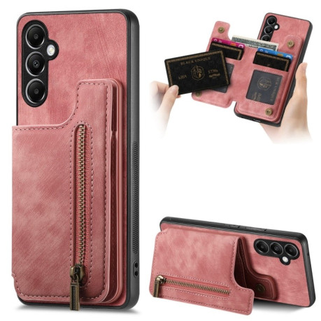 Противоударный чехол Retro Painted Zipper Wallet для Samsung Galaxy M15 - розовый