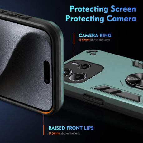 Ударозащитный чехол Shockproof Metal Ring Holder для Xiaomi Redmi Note 14 4G 164.84mm - зеленый