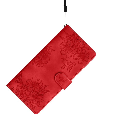 Чехол-книжка Cherry Blossom Butterfly Skin Feel Embossed на Motorola Edge 50 5G - красный