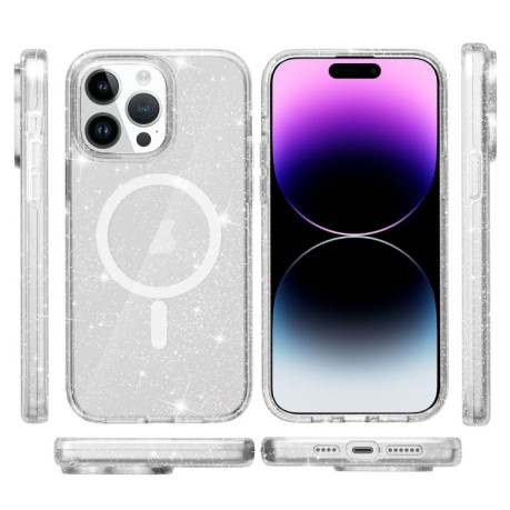 Противоударный чехол Terminator Style Glitter Powder MagSafe Magnetic для iPhone 15 Pro Max - белый