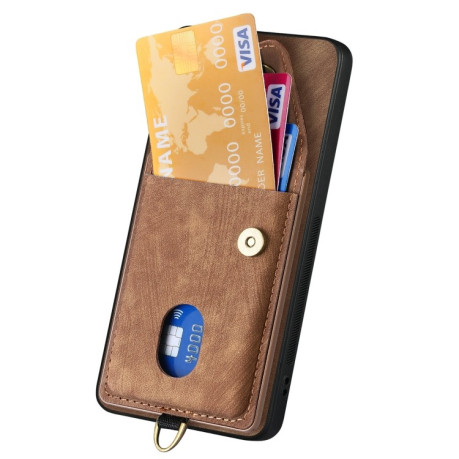 Противоударный чехол Retro Card Wallet Fold Leatherна для Xiaomi Redmi Note 13 - коричневый