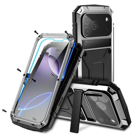 Протиударний чохол R-JUST Metal + Silicone + Tempered Glass Life Waterproof на iPhone 17 Pro - сріблястий