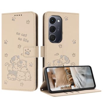 Чехол-книжка Embossed Kitten Phone Leather на Tecno Spark 40 Pro+ 4G — бежевый
