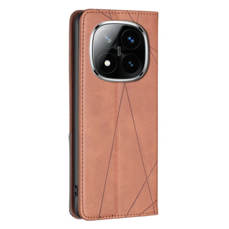 Чохол-книжка Rhombus Texture для Xiaomi Redmi Note 14 Pro 5G / Note 14 Pro+ 5G - коричневий