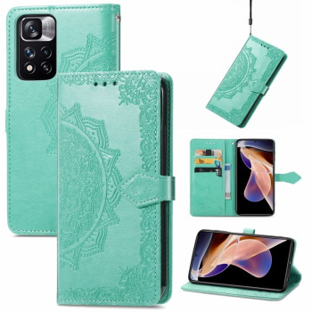 Чехол-книжка Lucky Clover Halfway Mandala Embossing Pattern на Xiaomi Redmi Note 11 Pro 5G (China)/11 Pro+ - зеленый