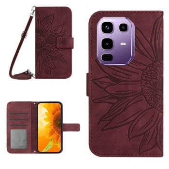 Чохол-книжка Skin Feel з малюнком соняшника на Infinix Note 50 Pro 4G / Note 50 4G - винно-червоний