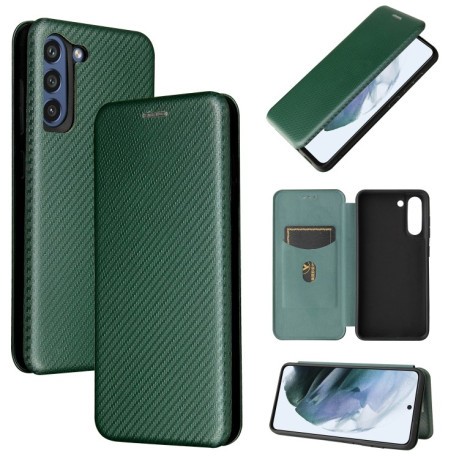 Чехол-книжка Carbon Fiber Texture на Samsung Galaxy S21 FE - зеленый
