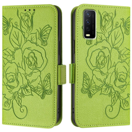 Чехол-книжка Embossed Rose RFID Anti-theft Leather для Vivo Y20 / Y20i / Y20s / Y11s / Y12s - зеленый