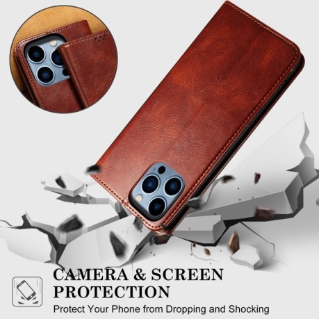 Чехол-книжка Simple Wax Crazy Horse для OnePlus 13 - коричневый