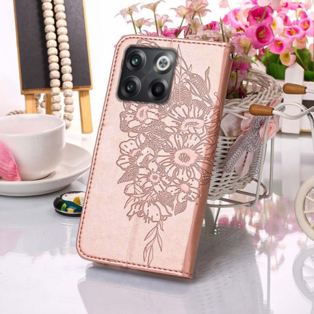 Чехол-книжка Embossed Butterfly для OnePlus 10T 5G/Ace Pro - розовое золото