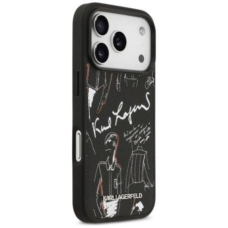 Оригінальний чохол Karl Lagerfeld Grained Pattern&amp;Logo з MagSafe на iPhone 17 Pro - Black
