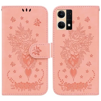 Чехол-книжка Butterfly Rose Embossed для OPPO Reno7 4G - розовый