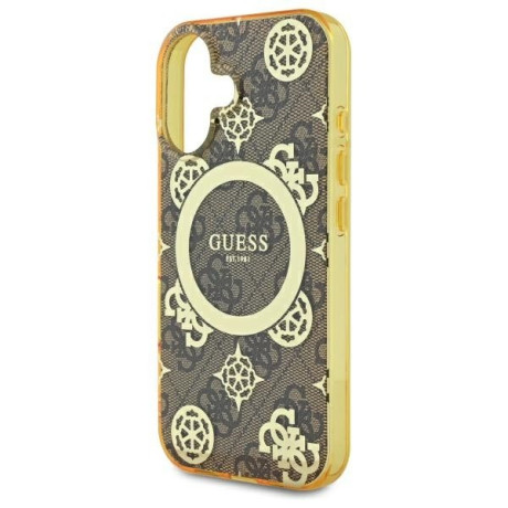 Оригинальный чехол Guess IML Peony On 4G Background MagSafe для iPhone 16  - Brown
