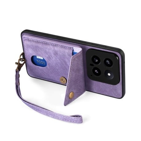 Протиударний чохол  Retro Card Wallet Fold Leather на Xiaomi 14 - фіолетовий