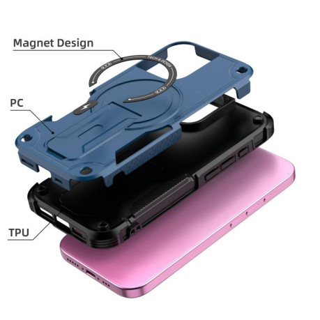 Противоударный чехол MagSafe Holder Armor PC Hybrid для iPhone 17 - синий