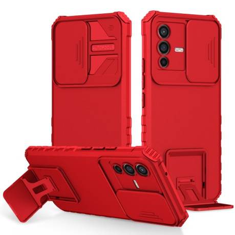 Противоударный чехол Stereoscopic Holder Sliding для Vivo V23 5G - красный