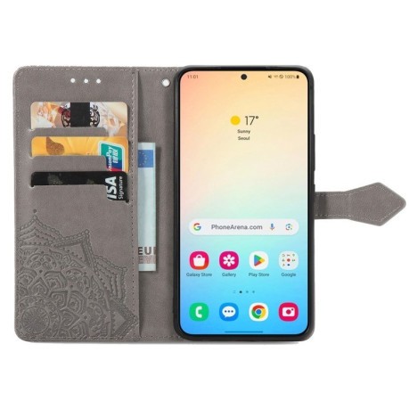 Чехол-книжка Mandala Embossing Pattern на Samsung Galaxy S25 Plus 5G - серый
