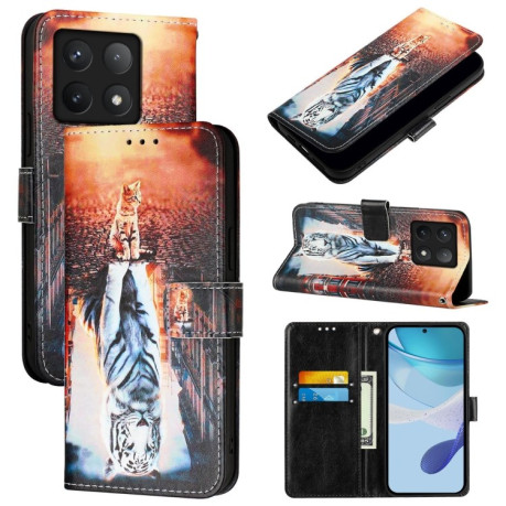Чохол-книжка Colored Drawing Pattern Plain Weave Leather для Xiaomi 14T Pro - Cats And Tigers