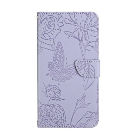 Чехол-книжка Butterfly Peony Embossed для Realme C55 - фиолетовый