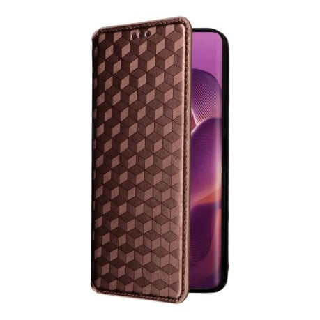 Чехол-книжка Cubic Grid Calf Texture для Motorola Edge 60 Pro - коричневый