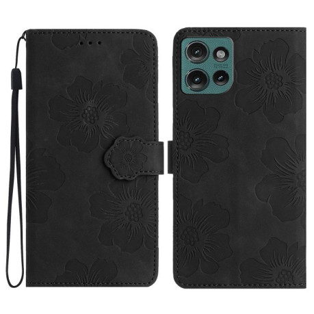 Чехол-книжка Flower Embossing Pattern для Motorola Edge 50 5G - черный