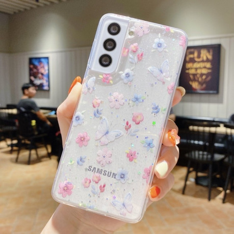 Противоударный чехол Fresh Small Floral Epoxy TPU для Samsung Galaxy S24 FE 5G - Love of Butterfly