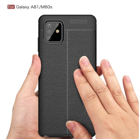 Ударозашитный чехол Litchi Texture на Samsung Galaxy A81 / M60s -нави
