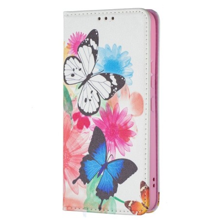 Чехол-книжка Colored Drawing Pattern для Samsung Galaxy S22 5G - Two Butterflies